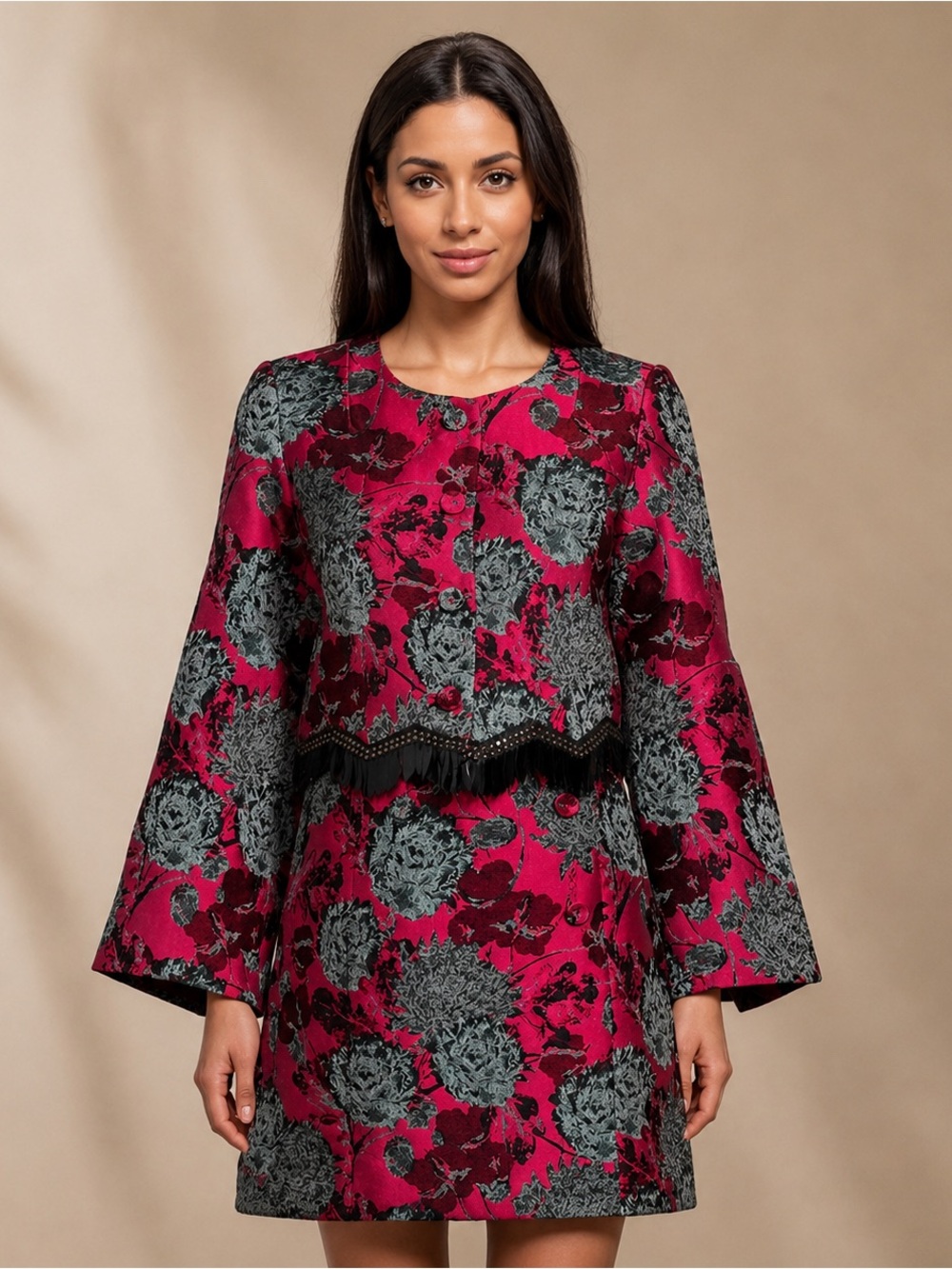 NWT Abbey Glass Kennedy Jacket Hot Pink Vintage Dahlia Jacquard Sz M